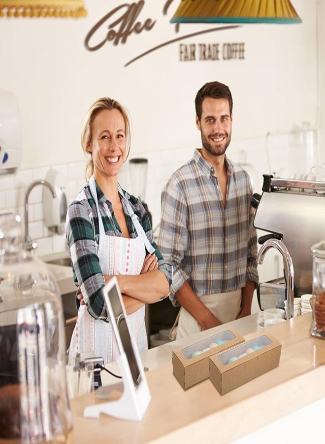 AojSup 100 Pcs Macaron Boxes with Window Bakery Boxes Long Rectangle Treat Containers for Cookies, Donuts, Pastry, Cookies, Chocolate Covered Strawberry, Brown - Image 5